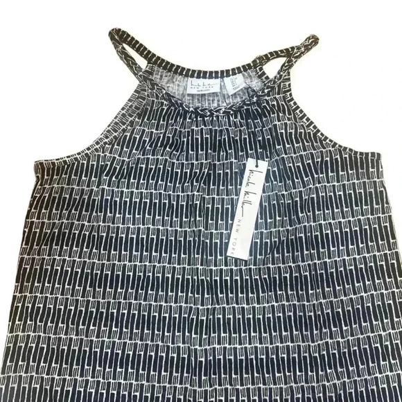 Nicole Miller 100% Linen Geometric Tank Black and White NWT Size Small - Picture 2 of 3